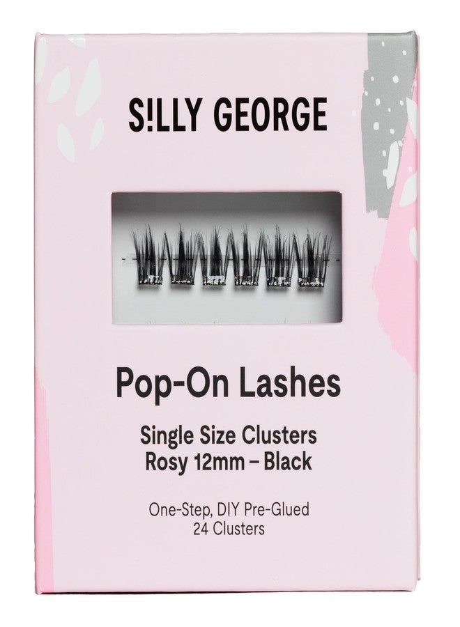 Silly George Single-Size Pop-On Lashes - DIY 1-Step Pre-Glued Faux Eyelash Cluster Kit, Natural Look Extensions, Pack of 24 Individual Clusters, Black - Rosy, 12mm - Image 1